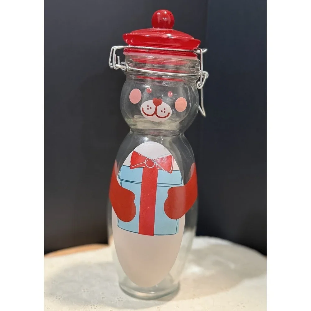 Vintage Bear Glass Bottle Flip Top‎ Lid Jar Retro Animal Kitchen Decor